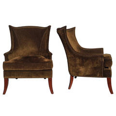 Pair of Green Umber Wing Chairs