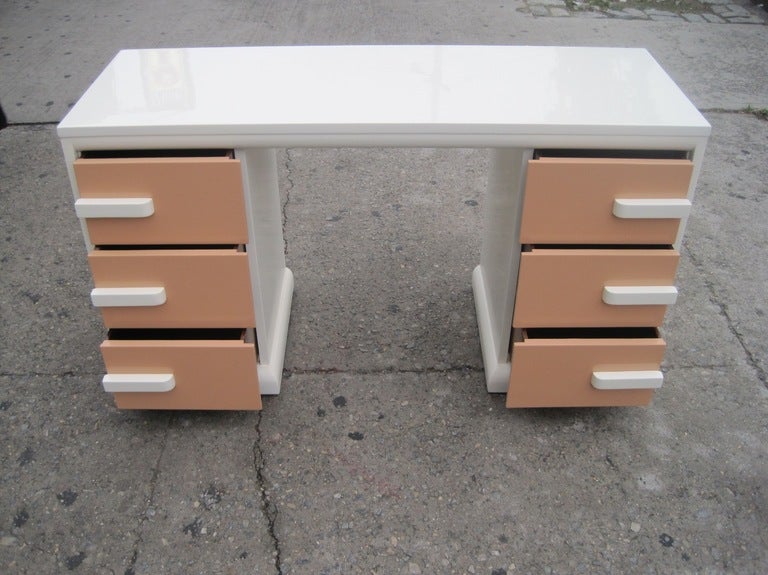 American Small Stunning Floating Art Deco Desk after Donald Deskey