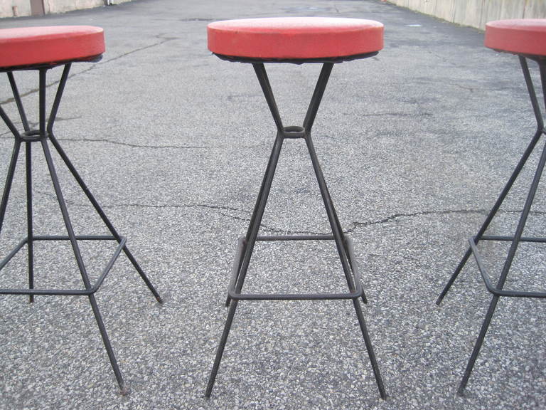 Set of three-bar stools in the manner of Frederick Weinberg.