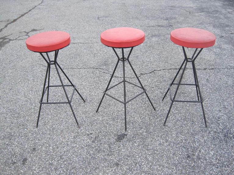 Mid-Century Modern Set of Three-Bar Stools in the Manner of Frederic Weinberg For Sale