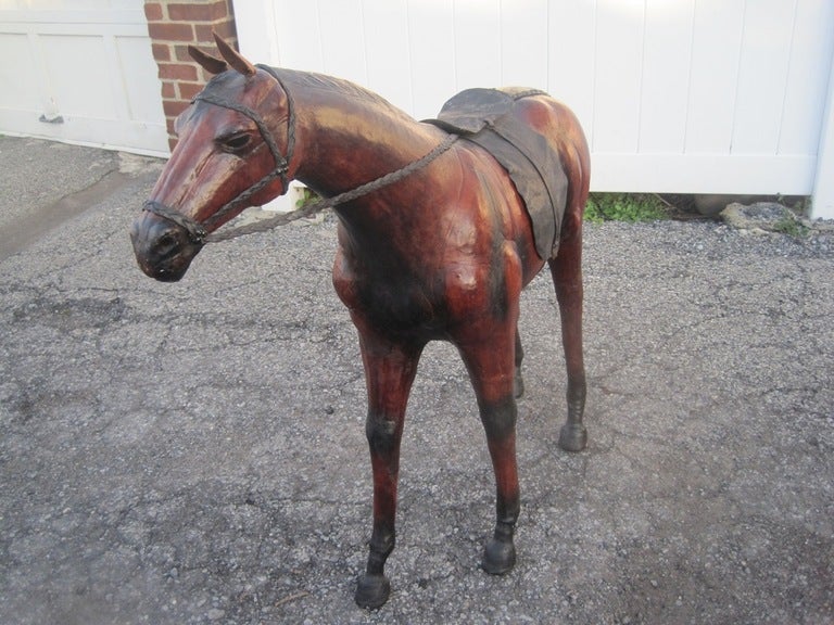 Late 20th Century Abercrombie and Fitch Large Pair of Leather Horses For Sale