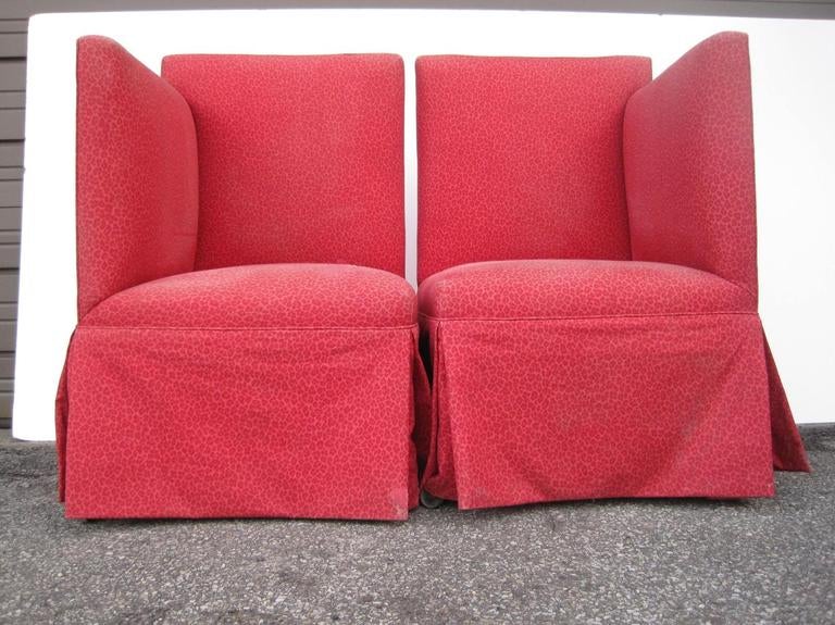 Hollywood Regency Pair of Rolling Gossip Chairs For Sale