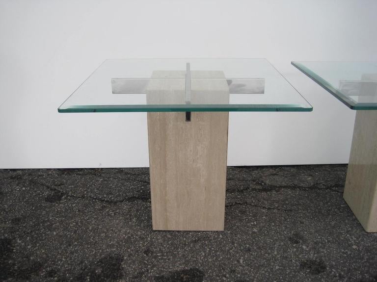 Pair of Signed Marble Pedestal End Tables