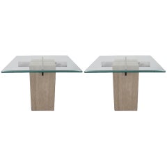 Pair of Signed Marble Pedestal End Tables 11