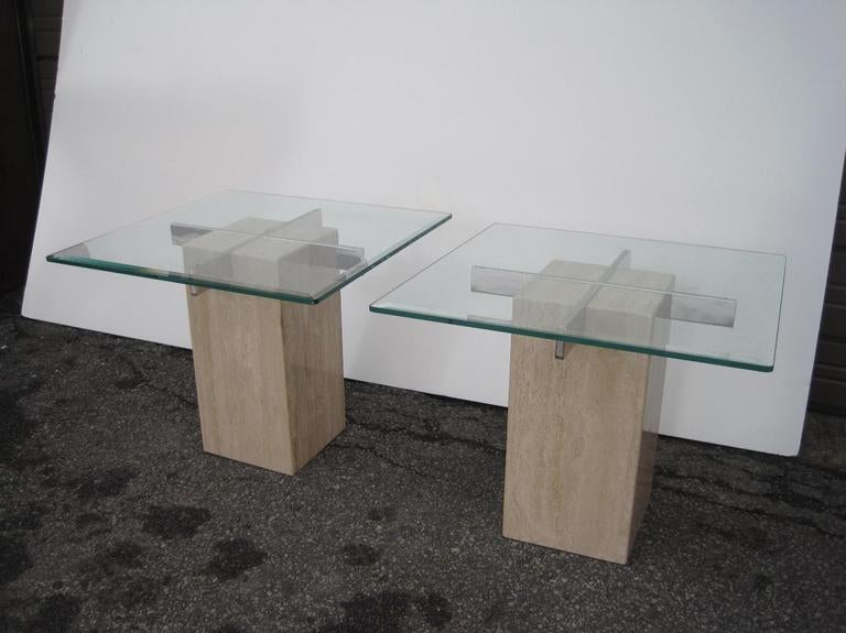 Italian Pair of Signed Marble Pedestal End Tables For Sale