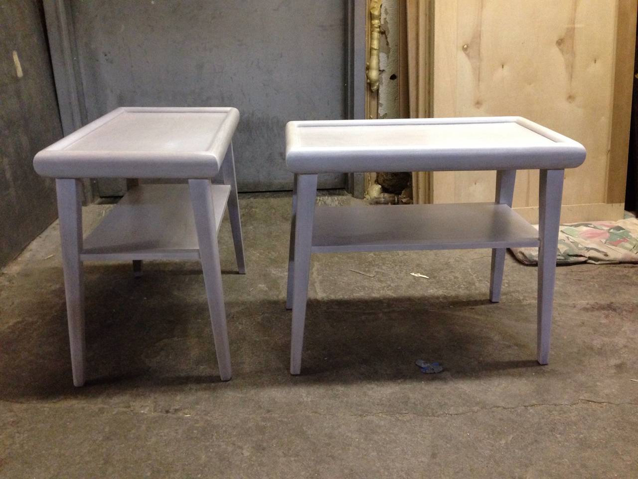 Pair of White Washed Two-Tier End Tables