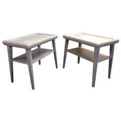Pair of White Washed Two-Tier End Tables Pair of White Washed Two-Tier End Tables