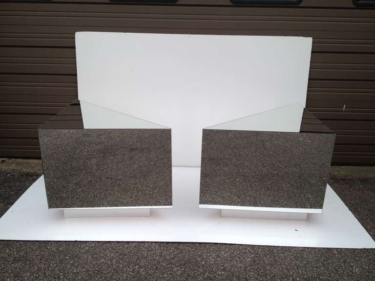 Mid-Century Modern Pair of Monumental Triangular Mirrored Tables