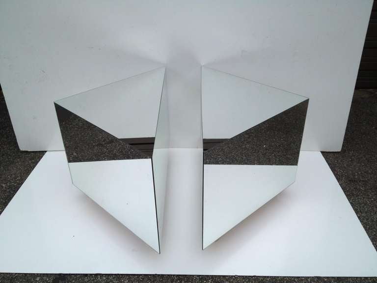 Pair of Triangular Mirrored Tables.