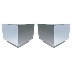 Pair of Monumental Triangular Mirrored Tables