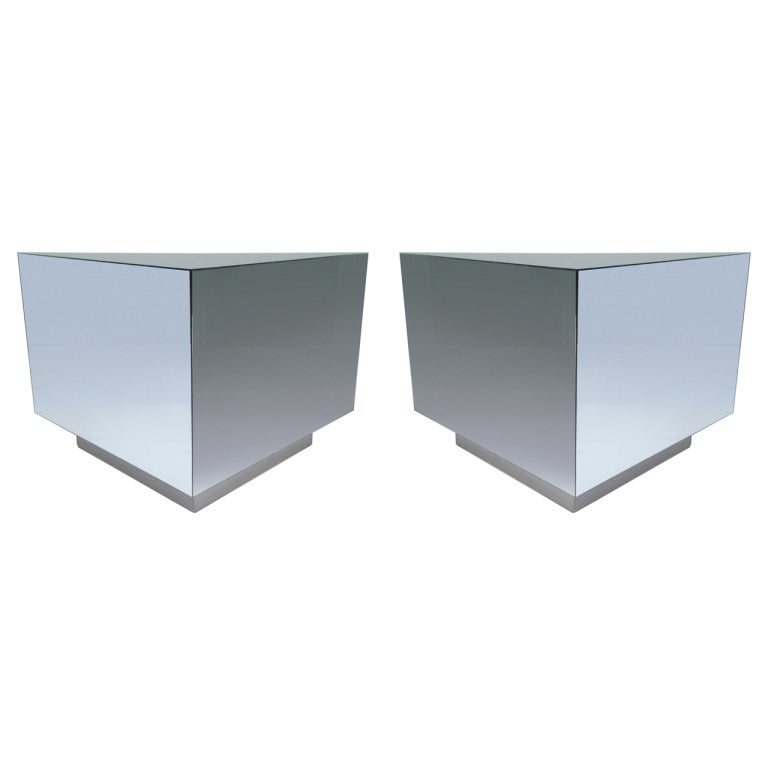 Pair of Monumental Triangular Mirrored Tables