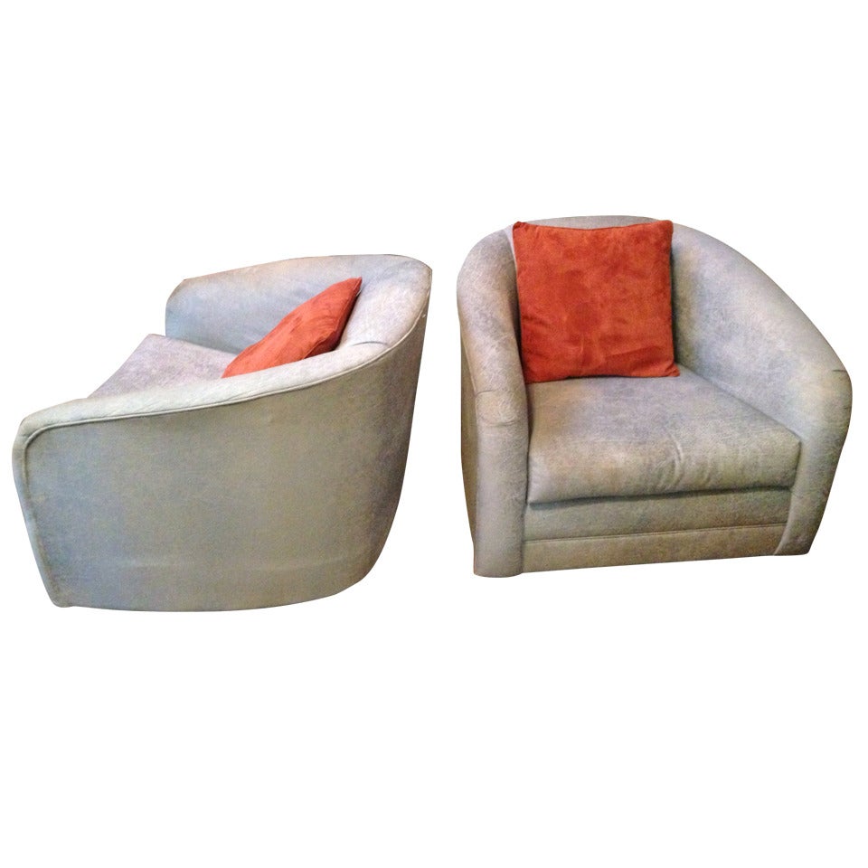 Pair of Swivel Barrel Chairs For Sale