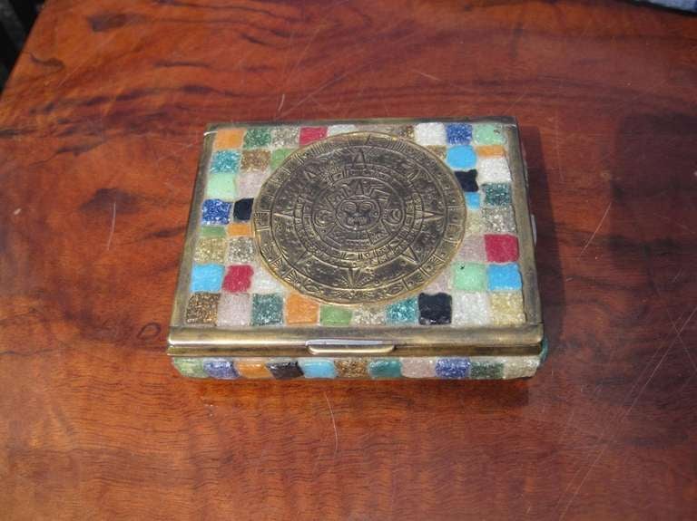 Small Jewelry Box Attr. to Pepe Mendoza, with Mexican Art Motif Medalion.