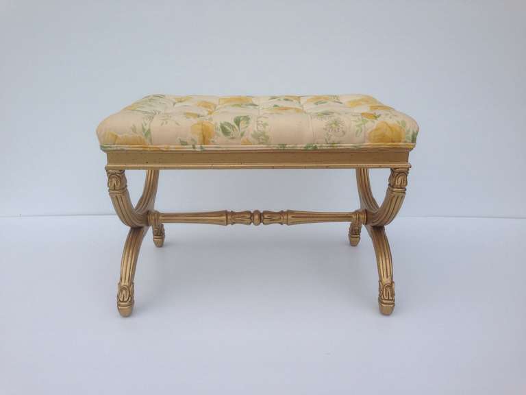 Tufted single French X-bench ottoman, will reupholster WCOF 
