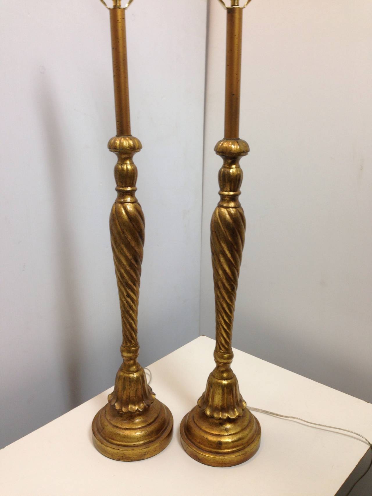 Signed gold gilt pair of table lamps handmade for Maitland-Smith.