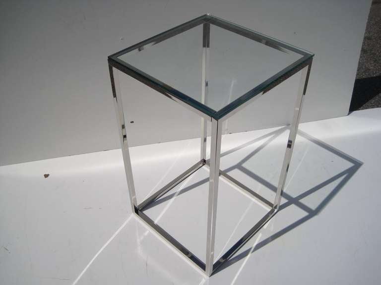 Milo Baughman Pedestal or End Table, can be used long way as very narrow End Table or at width for a shallow End Table or simply a Rectangular Cocktail and or Coffee Table, Newly Nickel Plated, please see our Web Site sjulian.1stdibs.com for our