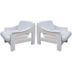 Pair of Low Whitewashed Lounge Chairs