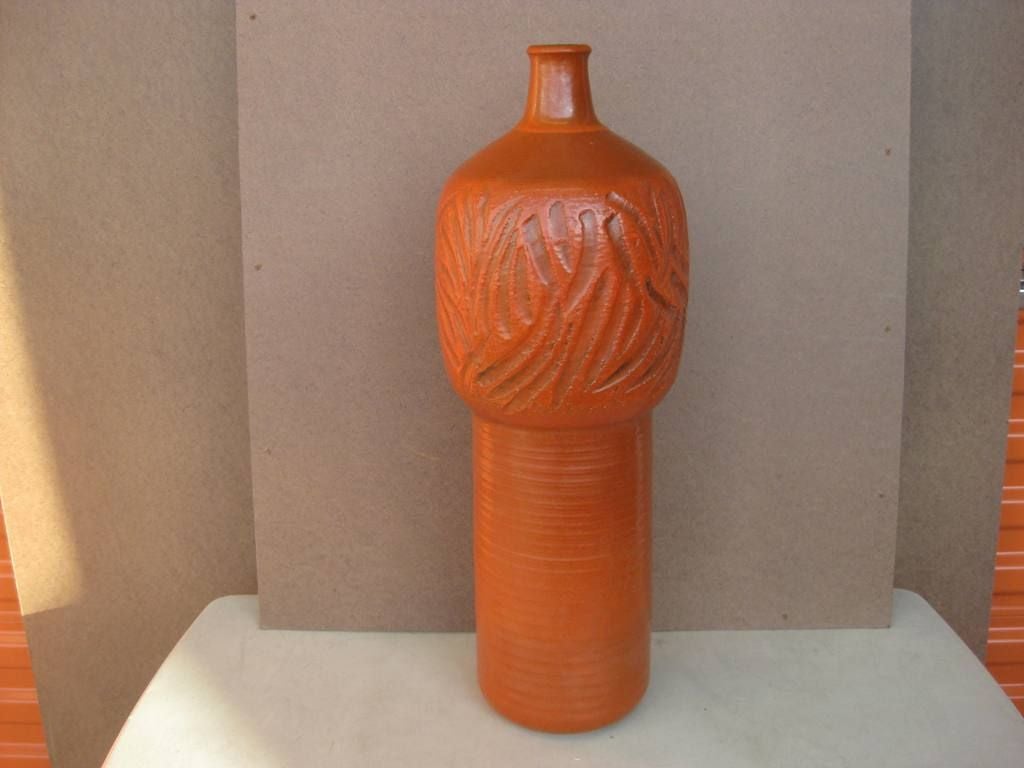 Signed Tall Mid-Century Modern Ceramic Vase Single Lamp Base