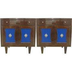 Pair of Sapphire Leatherette Bedside Tables After Renzo Rutili