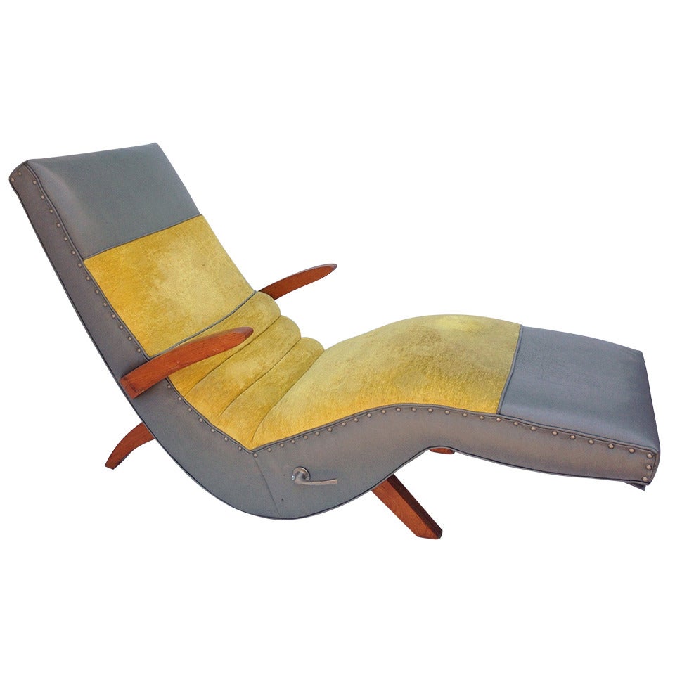 Reclining Wood and Upholstered Chaise Longue For Sale