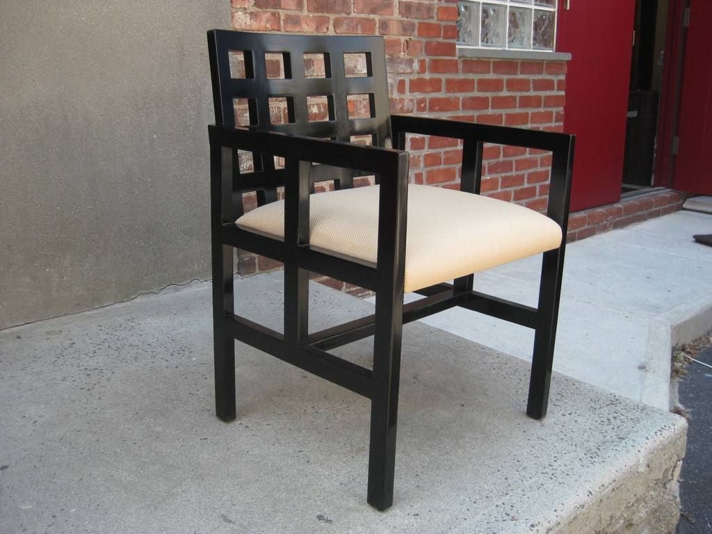 Mid-Century Modern Curved Back Set of Six Ebonized Chairs