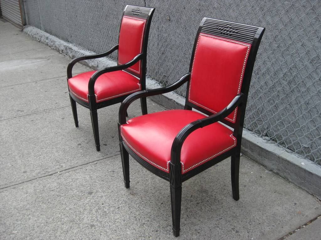 Hollywood Regency Pair of Large Hand-Carved Moderne King Armchairs For Sale