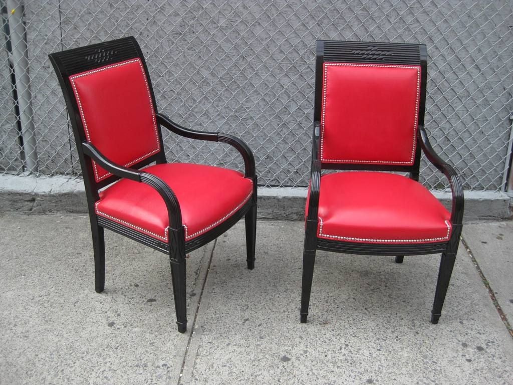 American Pair of Large Hand-Carved Moderne King Armchairs For Sale