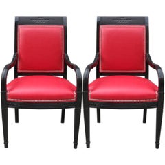 Pair of Large Hand-Carved Moderne King Armchairs
