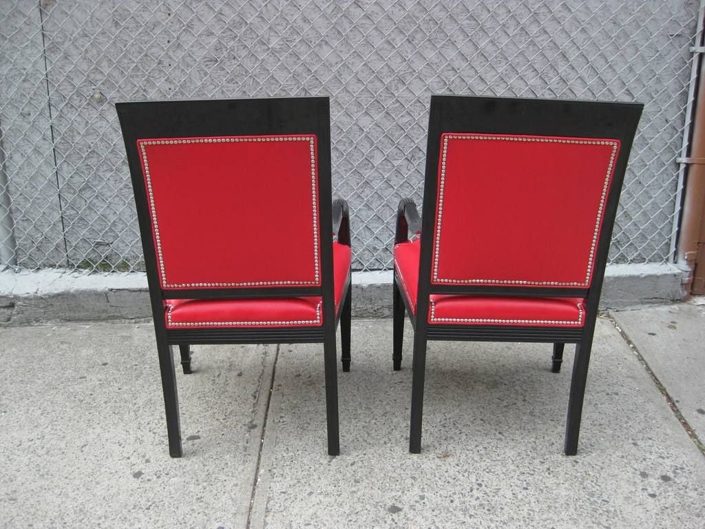 Pair of Large Hand-Carved Moderne King Armchairs In Good Condition For Sale In Bronx, NY
