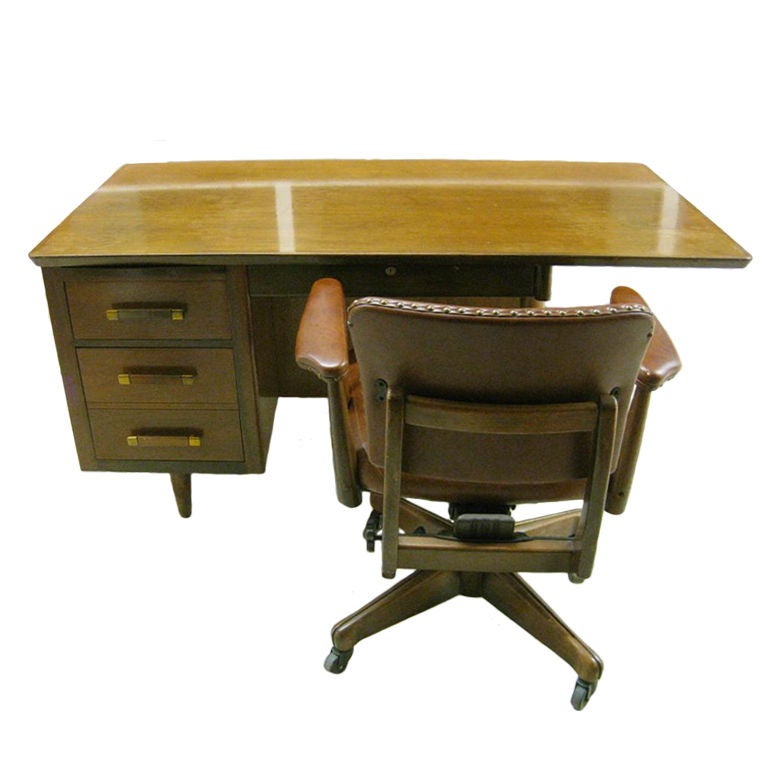 John Widdicomb Cantilever Partners Desk with Chair For Sale