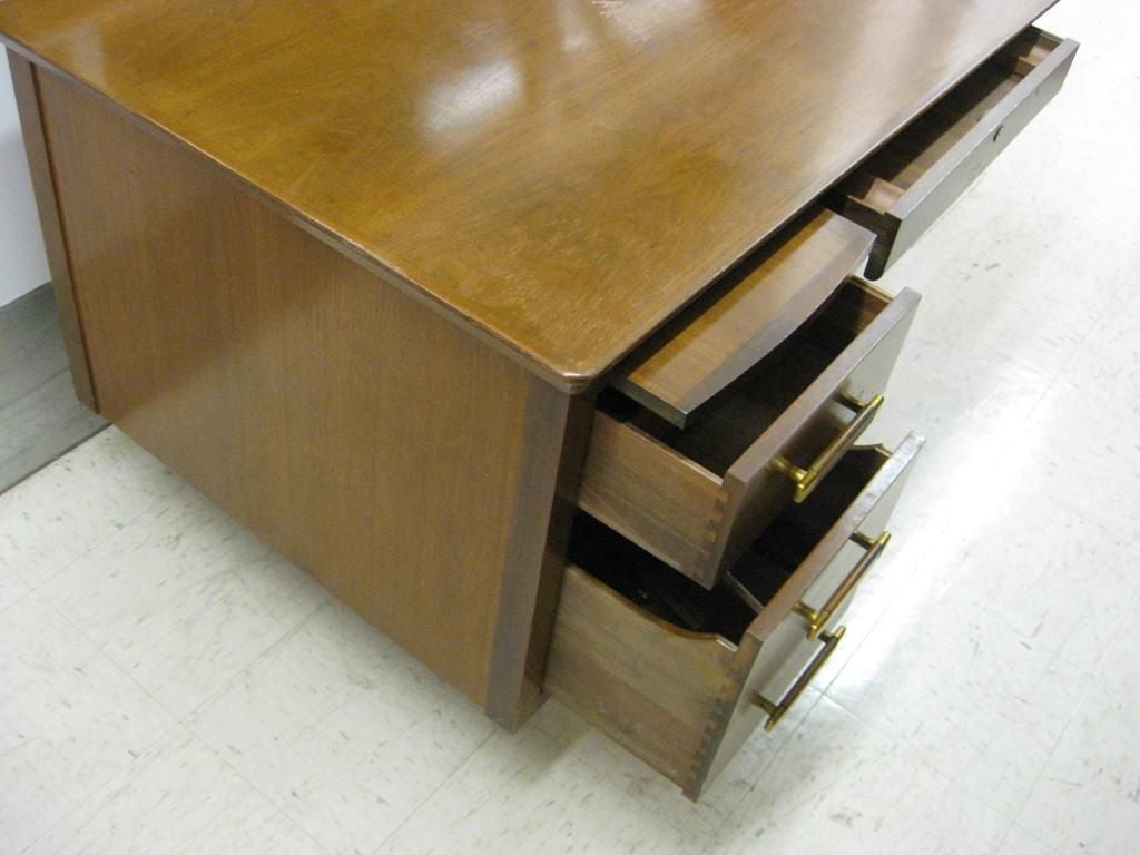 Walnut John Widdicomb Cantilever Partners Desk with Chair For Sale
