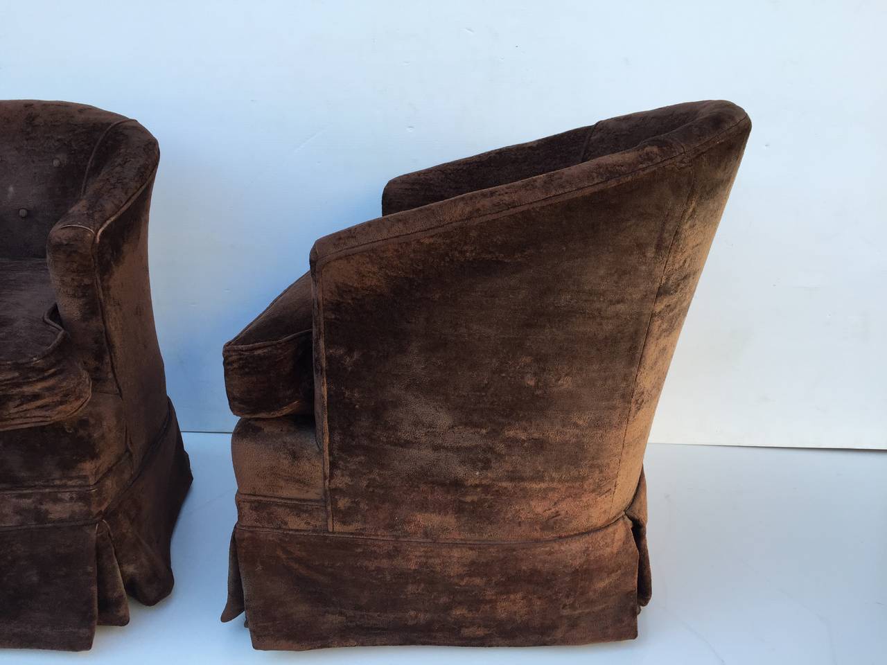 American Pair of Petit Swivel Rocking Barrel Chairs