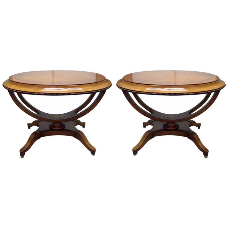 Pair of Exceptional Oval End Tables For Sale