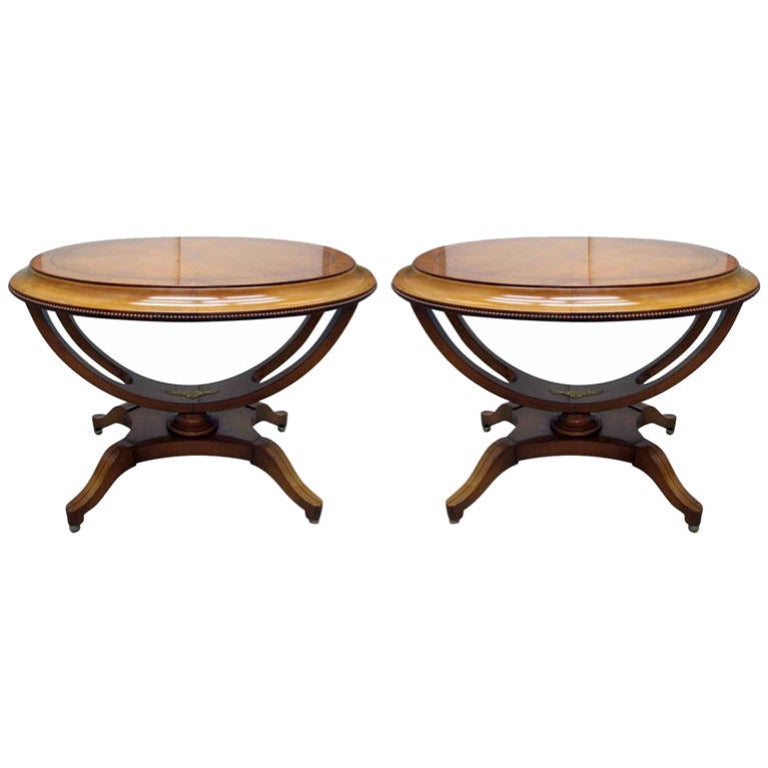 Pair of Exceptional Oval End Tables For Sale at 1stDibs