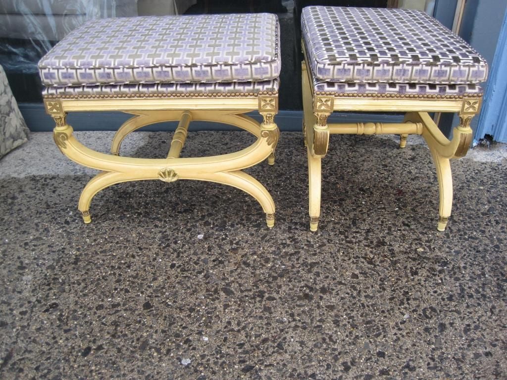Pair of French X Benches in the Manner of Maison Jansen