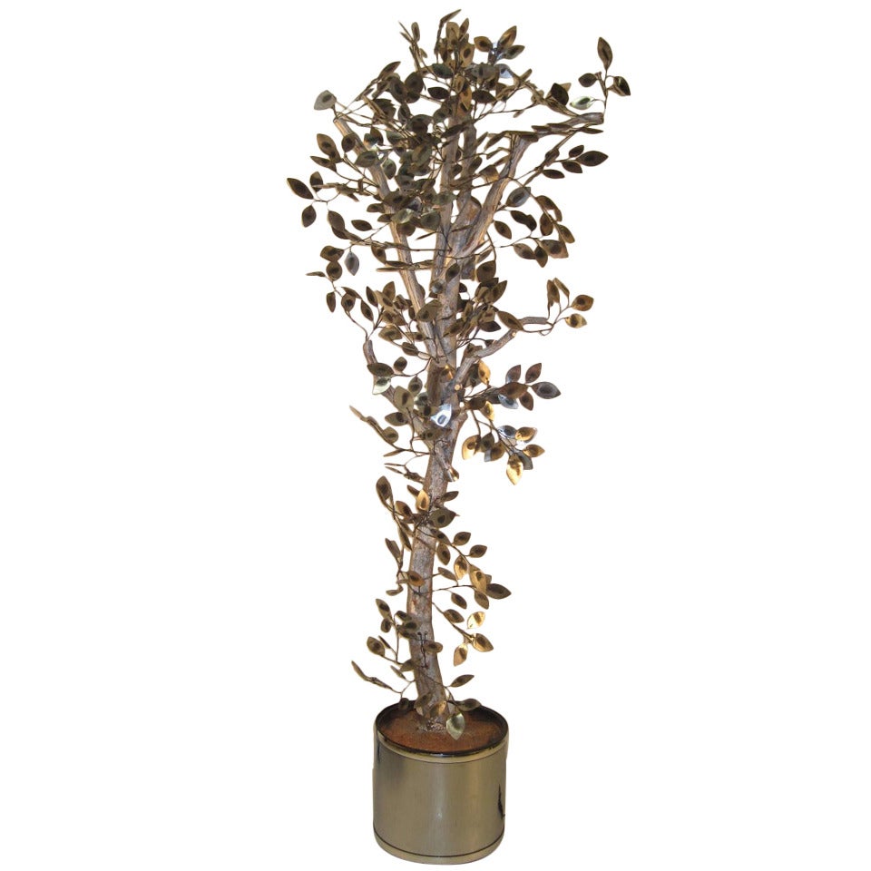 Illuminated Curtis Jere Sculptural Tree For Sale