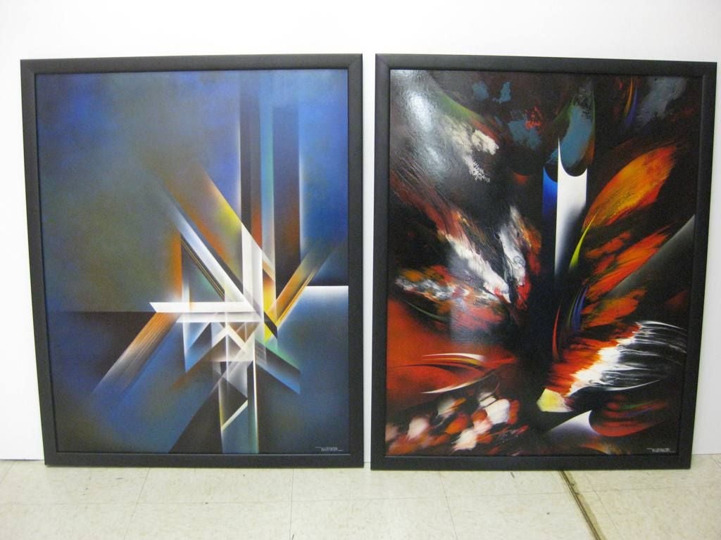 Nierman abstract impressionism acrylic on board paintings, these paintings are available individually, each single painting is $1600, one of geometric abstract and the other abstract impressionism.