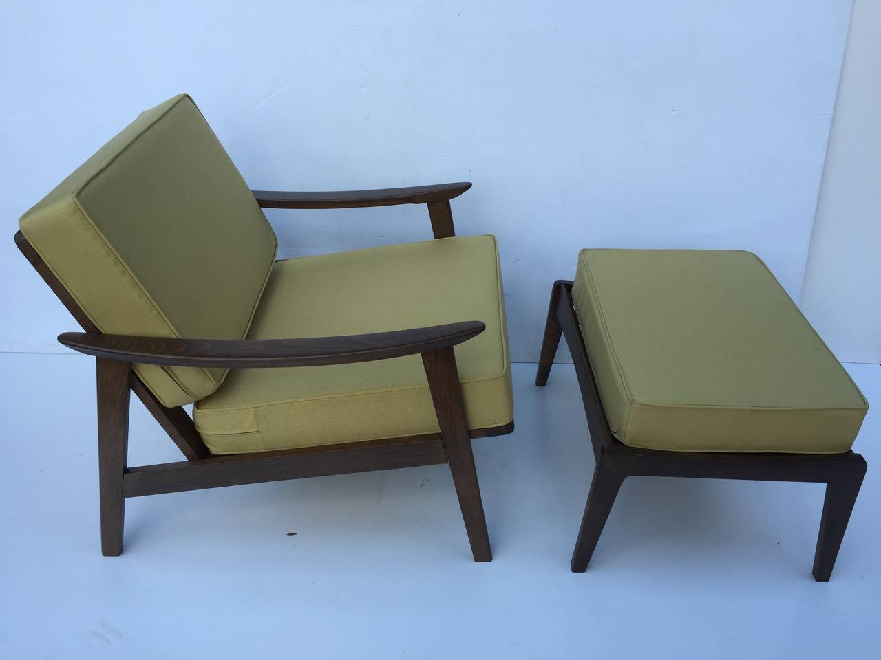 American Pair of Danish Chairs with Ottomans For Sale