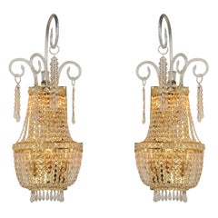 Large Pair of Crystal Hollywood Regency Sconces