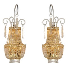 Large Pair of Crystal Hollywood Regency Sconces