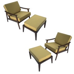 Pair of Danish Chairs with Ottomans