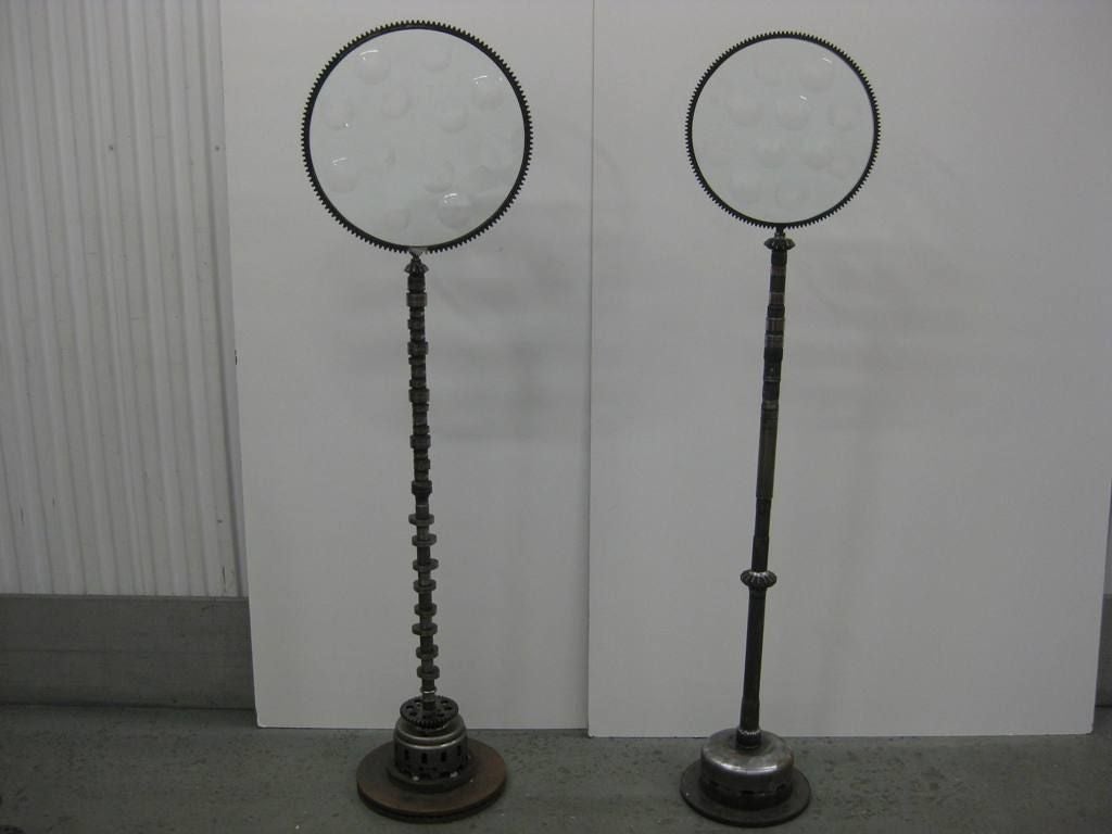 Large collection and this pair or single magiscope by Feliciano Béjar 1920-2007 Industrial and Brutalist design, we can provide different size bases to keep height offset as well, as seen in thumbnail image, discounted as set or combination, pair or