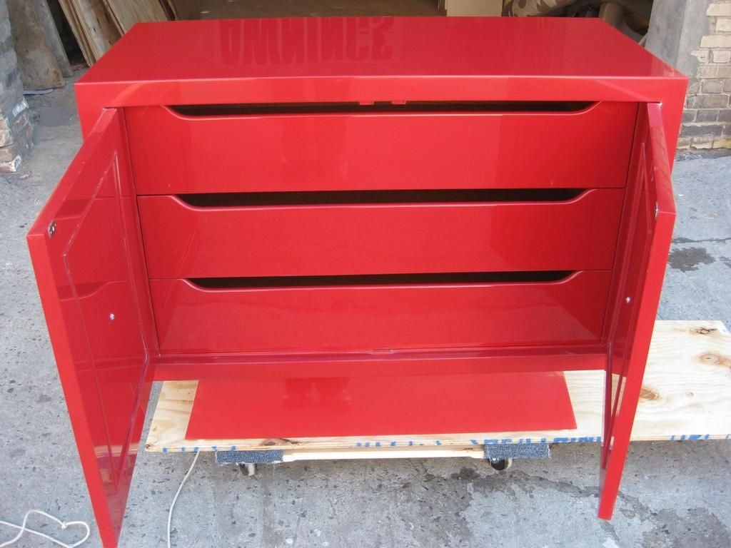 American Most Beautiful Red Commode Dresser after Grosfeld House For Sale