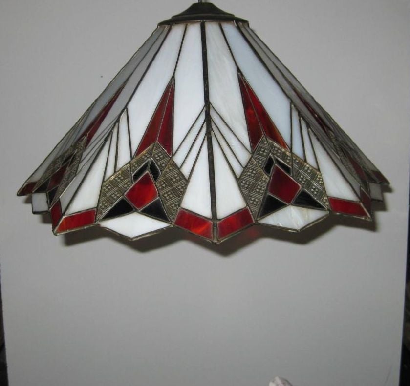 Art Deco inspired stained glass ceiling light, can be adapted for a shade, this item is on sale for a clearance price.