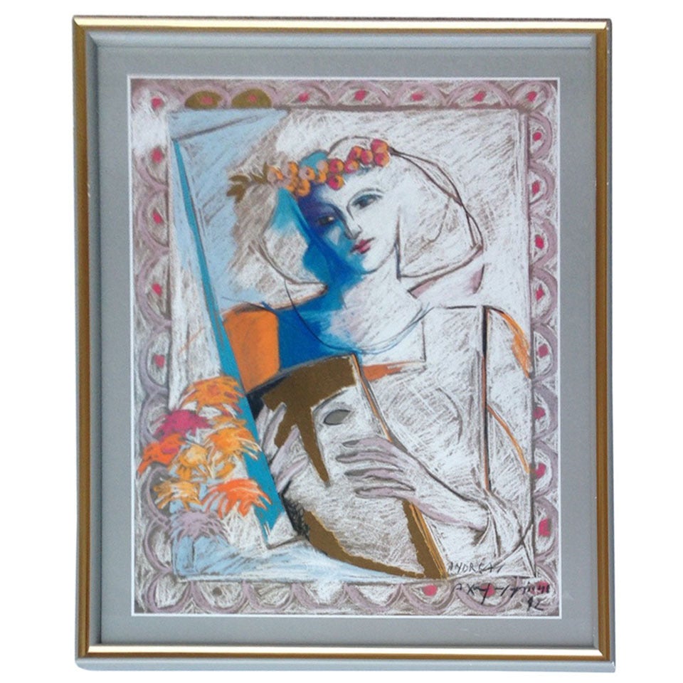 Signed Andreas Charalambides Pastel, this item is on sale for a clearance price.