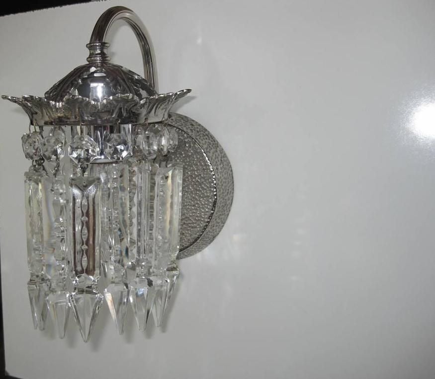 20th Century Pair of Hollywood Crystal Sconces For Sale