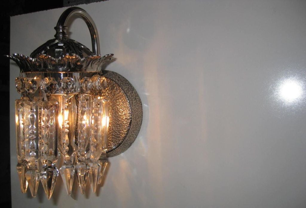 Pair of Hollywood Crystal Sconces For Sale 1