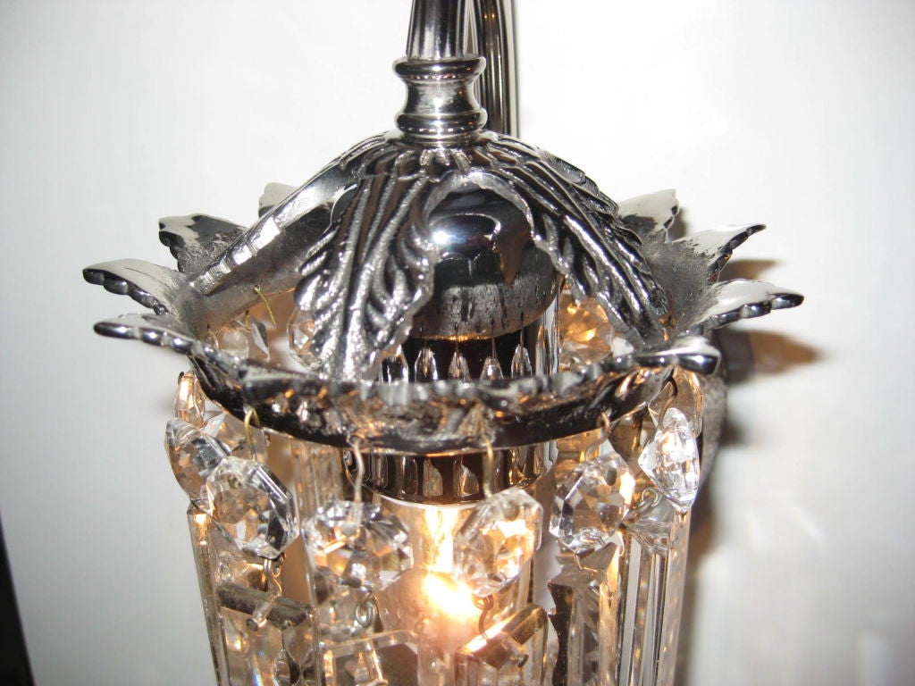 Pair of Hollywood Crystal Sconces For Sale 2