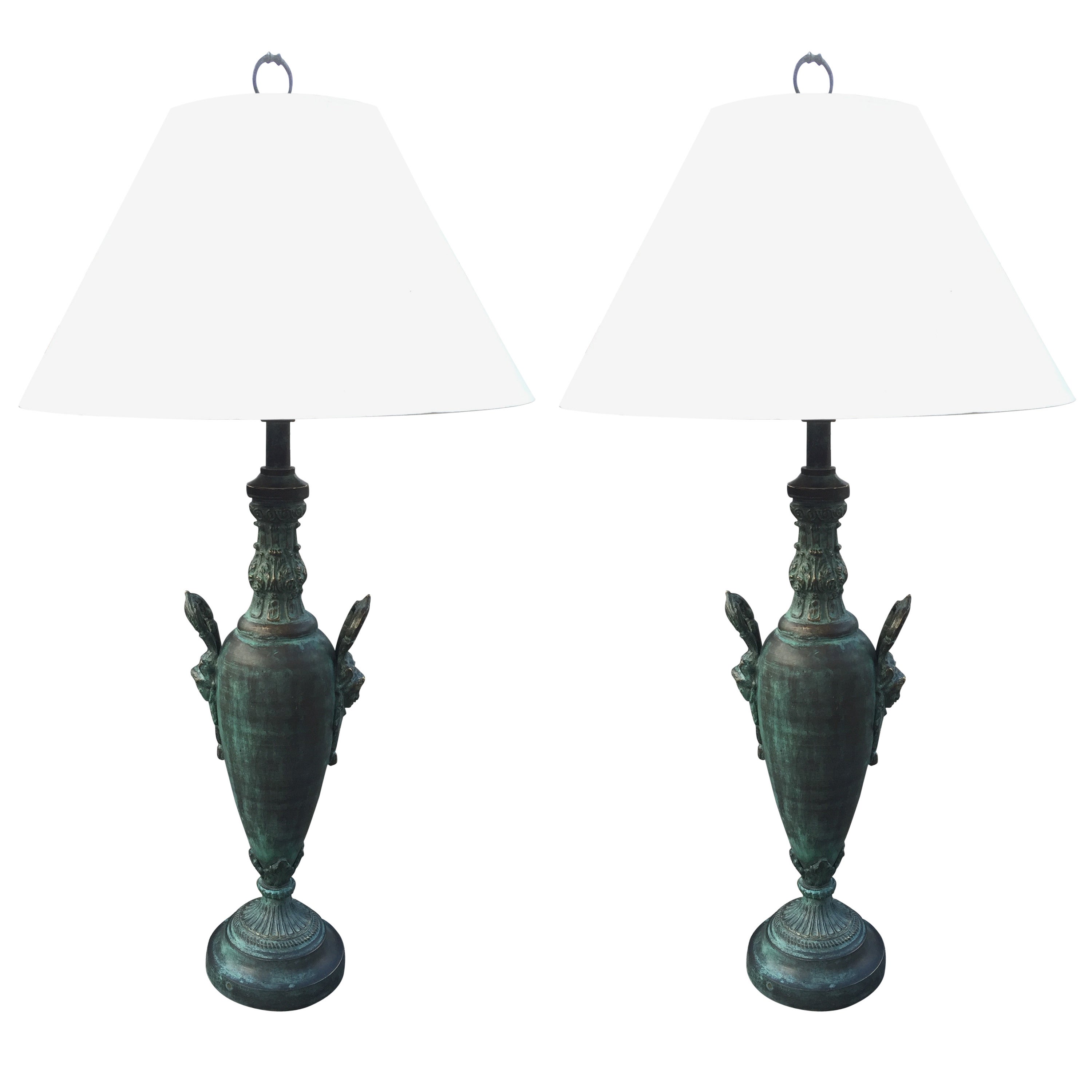 Pair of Classical Bronze Lamps For Sale