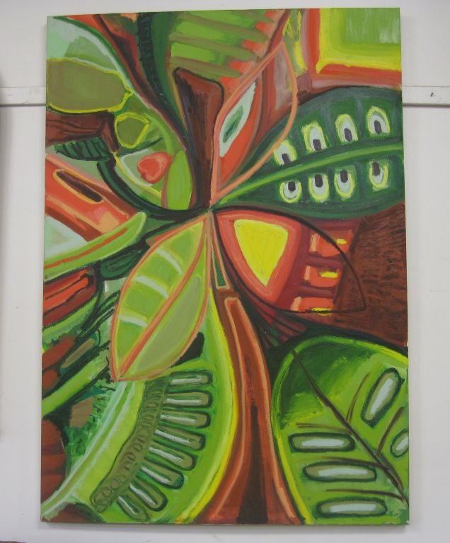 Signed monumental oil painting in green, this item is on sale for a clearance price.